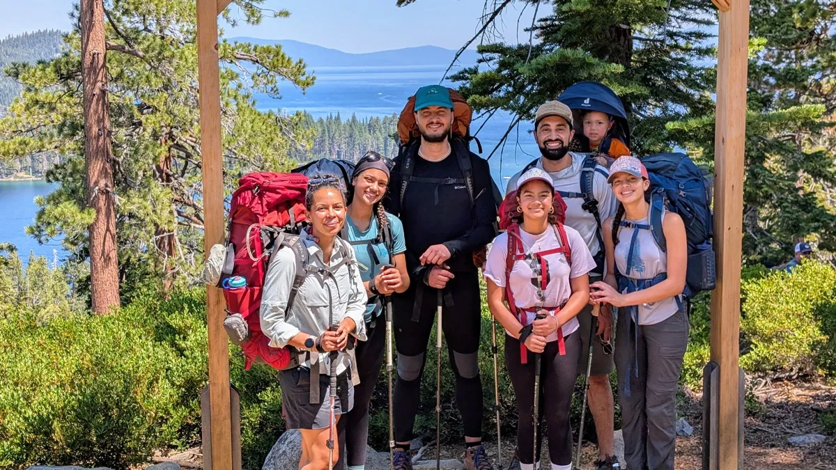 The Steele family backpacking together at Lake Tahoe