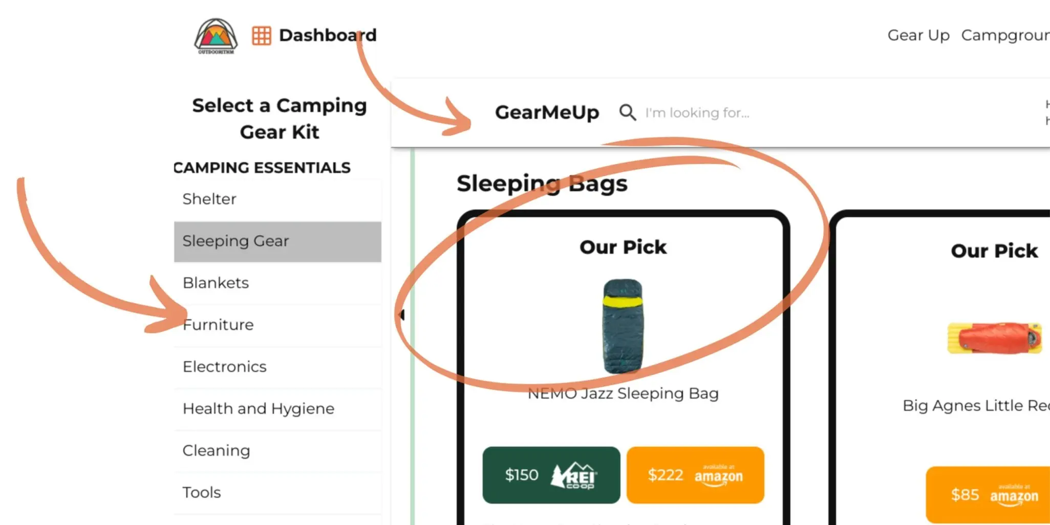 Gear Recommendations Interface