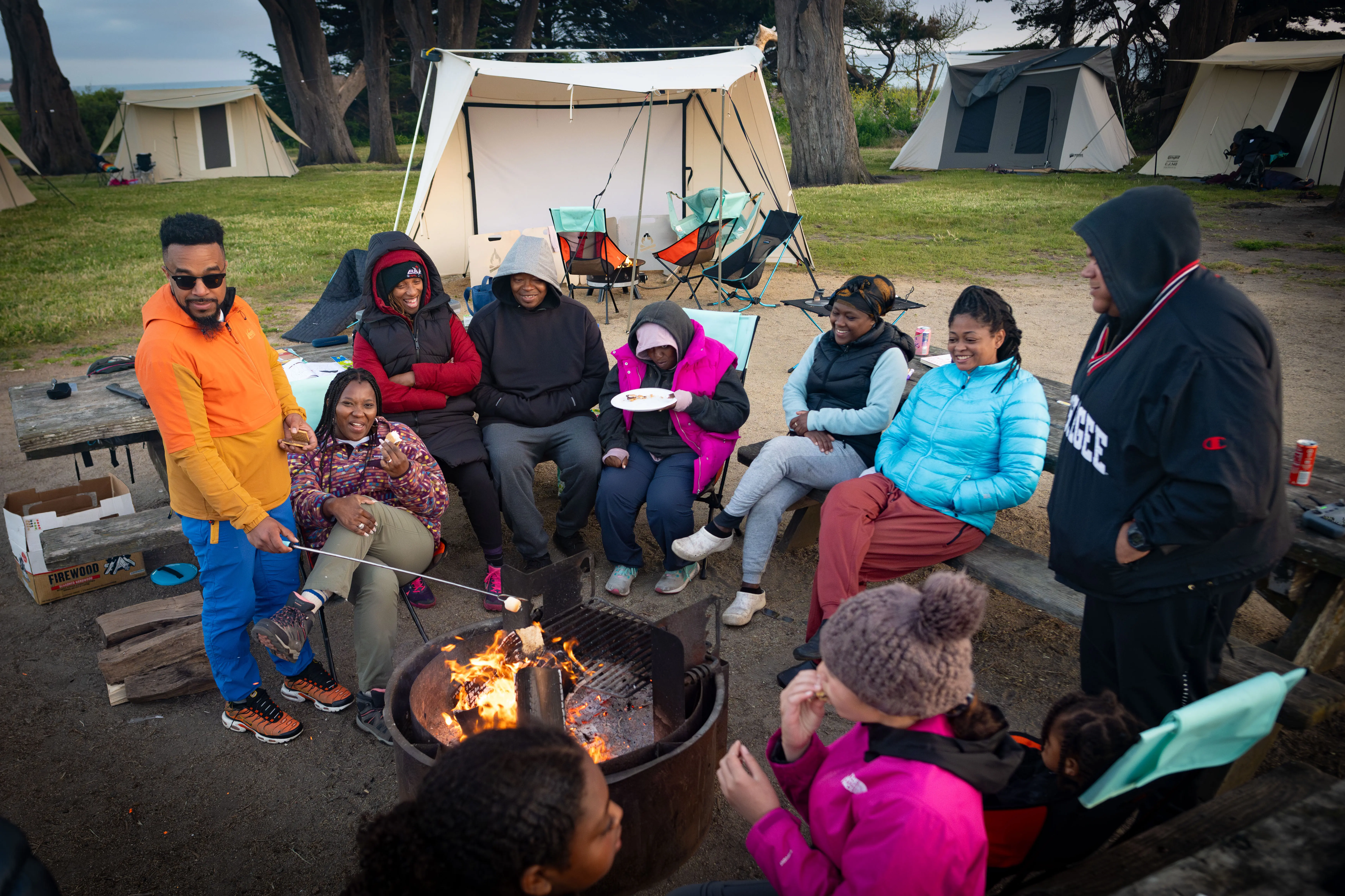 Group enjoying campfire